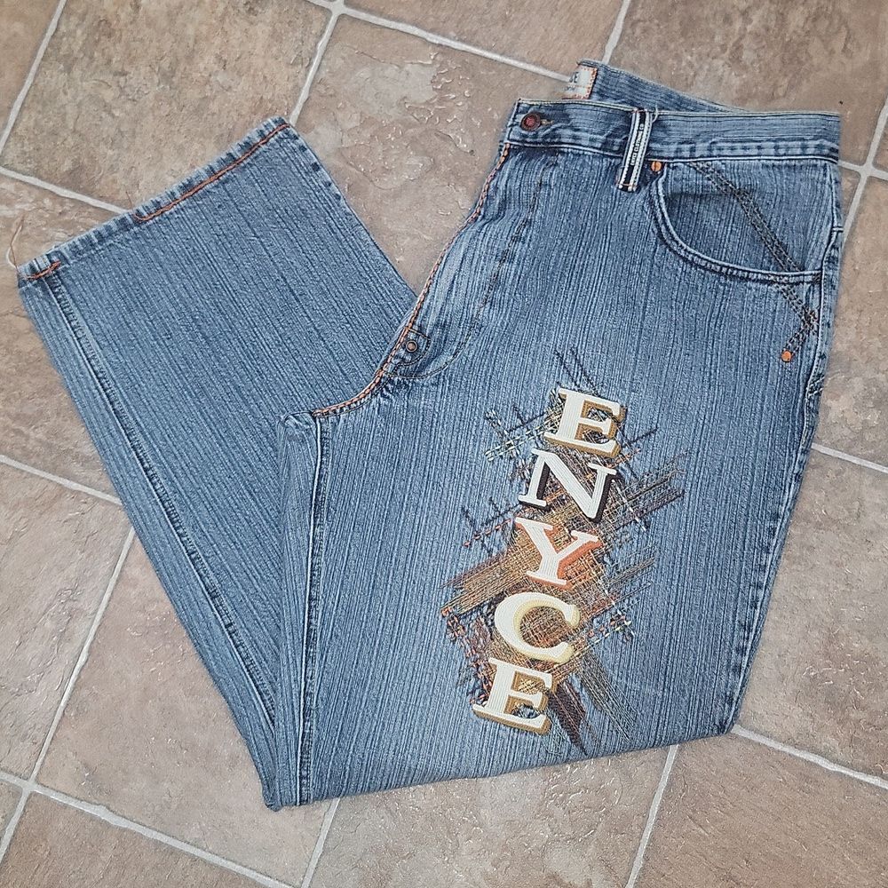 Enyce Baggy Loose Y2K Medium Wash Men's Color Bold Stitch Jeans Size 40 x 32